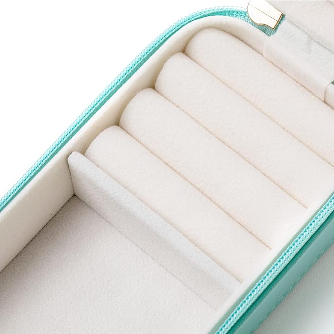 BONNY DODO Small Travel Jewelry Organizers Box for women with PU Leather Portable Mini Jewelry Case with compartments for Necklace Rings Earrings,Luxury Giftable boxes. (Lake Blue, S)