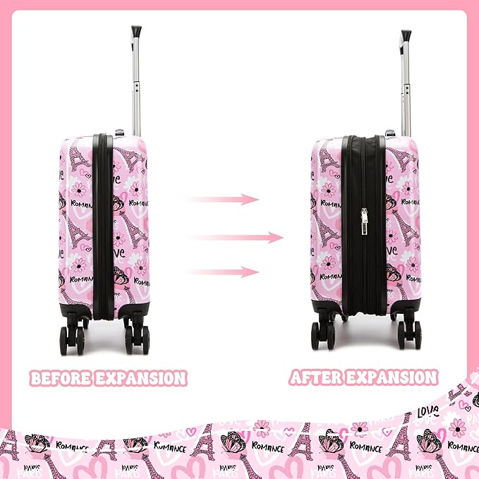 Kid's Luggage Set 3 Piece Suitcase Set 16" Hardside Luggage with Spinner Wheels Girls Carry on Toddler Travel Rolling Suitcase with Duffle Bag Neck Pillow Airline Approved