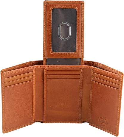 Stealth Mode Trifold Wallet - RFID Blocking Wallet with Flip ID Holder - Leather Case for Money, Credit Cards - Mens Organizer, Divided Billfold, Identity Protection - Men's Gifts (Light Brown)