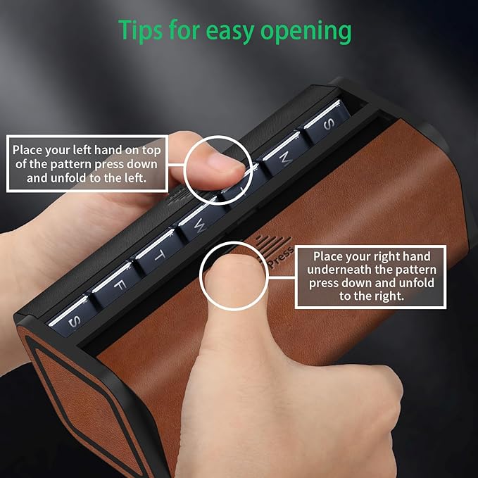 Pill Organizer Weekly, 2 Times a Day for 7-Day Leather Medicine Box Travel Container Vitamin Am Pm Pill Case, Twice Daily Privacy Pill Holder, Modern and Portable Pillbox (Black and Brown)