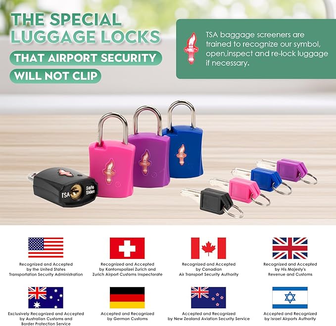 Luggage Lock TSA Approved with Key and Luggage Tags, TSA Approved Lock for Travel, Suitcase Lock with ABS Around, Suit for Backpack,Laptop Bag,Locker 6 Pack Color Mixed