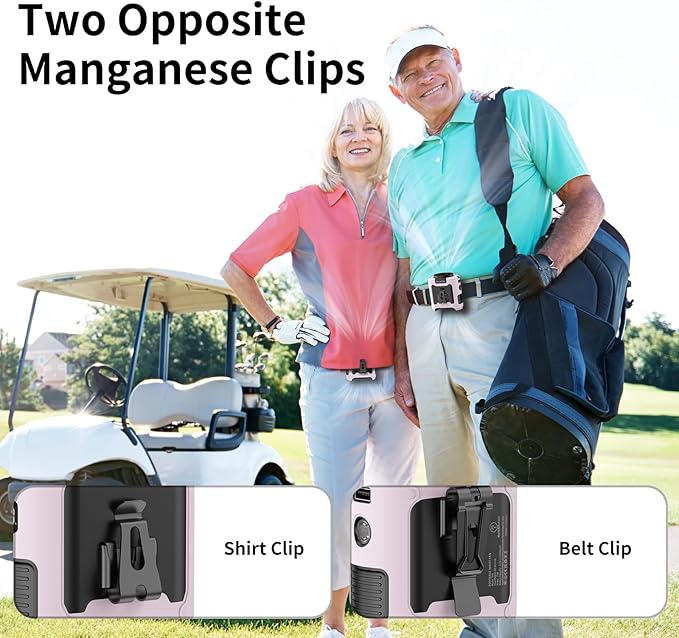 Socool 10000mAh Portable Waist Fan Clip on Wearable Belt Personal Fan Rechargeable Battery operated With 5 Speeds & Flashlight Neck Hands-Free 40H Cooling For Outdoor Camping Travel (Pink）