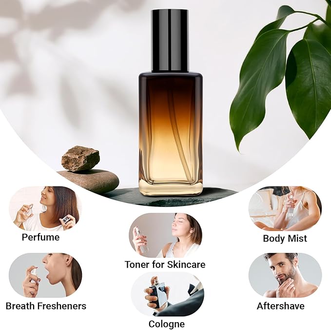 Segbeauty 3.4oz Empty Amber Glass Spray Bottle Refillable Travel Perfume Bottles, 4pcs Fine Mist Large Travel Spray Bottle for Hair, 100ml Sample Glass Atomizer Perfume Refill Bottles for Toiletries