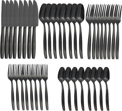 Black 40-Piece Silverware Set,Stainless Steel Flatware Utensils Cutlery Set for 8,Including Steak Knife Fork and Spoon,Dishwasher Safe,Modern Tableware for Home & Dining