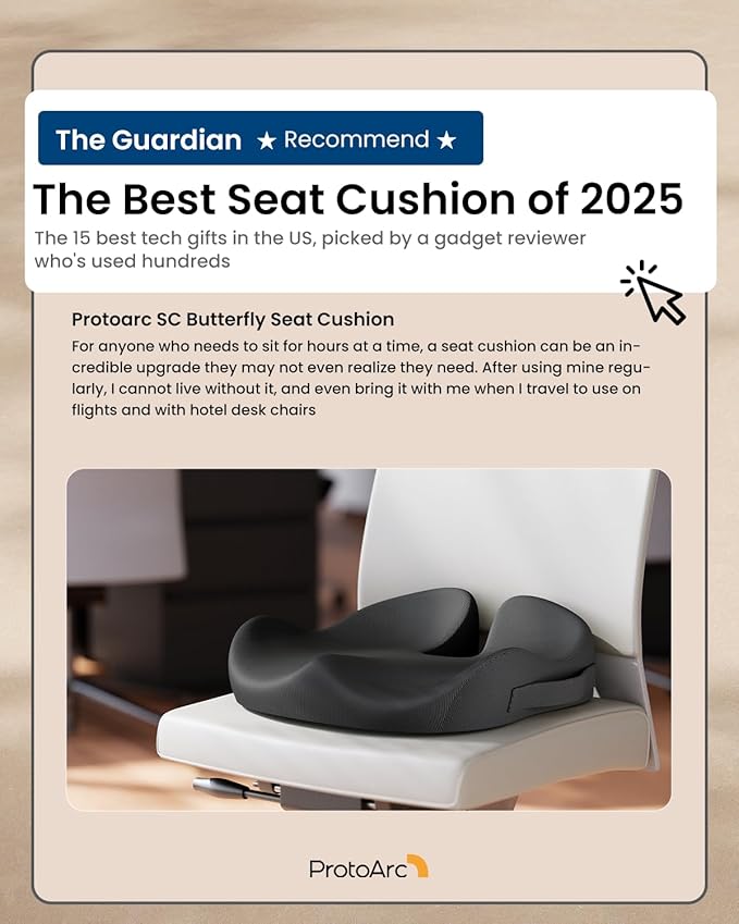 ProtoArc Seat Cushion, Office Chair Cushion for Sciatica, Coccyx Cushion, Ergonomic Memory Foam Seat Cushion for Car, Home, Pressure Relief Pad for Hip, Tailbone, All Day Comfort - Black
