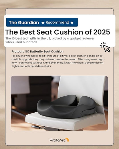 ProtoArc Seat Cushion, Office Chair Cushion for Sciatica, Coccyx Cushion, Ergonomic Memory Foam Seat Cushion for Car, Home, Pressure Relief Pad for Hip, Tailbone, All Day Comfort - Black