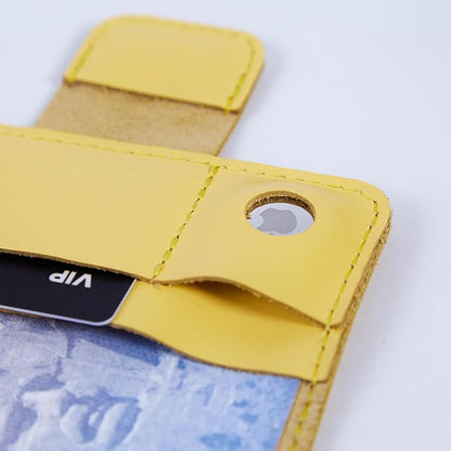 Passport Case for Travel - AirTag Passport Holder Compatible with Airtag Passports Cover with Card Slots & Note Compartment, Magnetic Closure, Genuine Leather, Classic Yellow