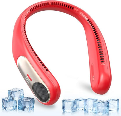 Portable Neck Fan,Personal Wearable Bladeless Fan,LED Display,4-Speeds,6000mAh USB Rechargeable,360° Strong Cooling Wind,Hands Free,Long Lasting,Birthday Gifts for Men Women Dad Mom (Red)