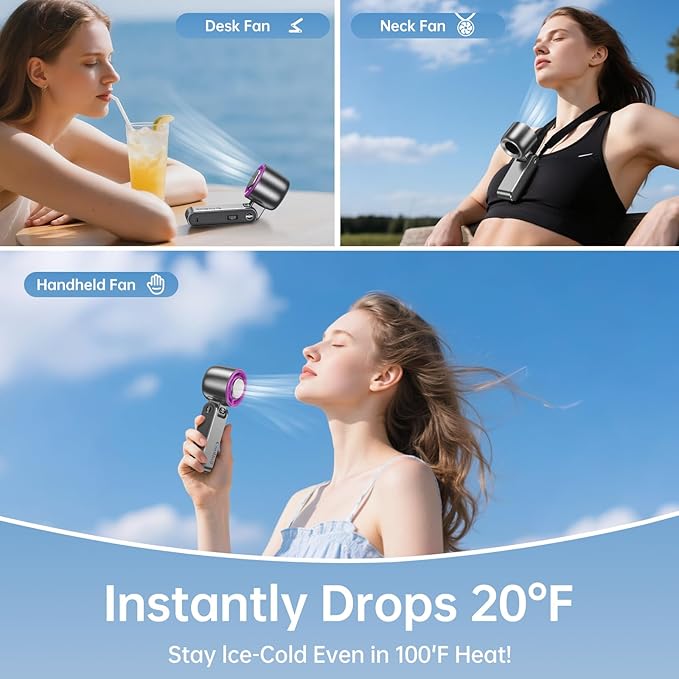 Handheld Portable Fan with Ice Cooler: 100-Speed 5500mAh Rechargeable Handheld Fan, 12H Time Hand Cooling Personal Fans with 20000 RPM Air Turbo Tech for Travel Outdoor Rose Red