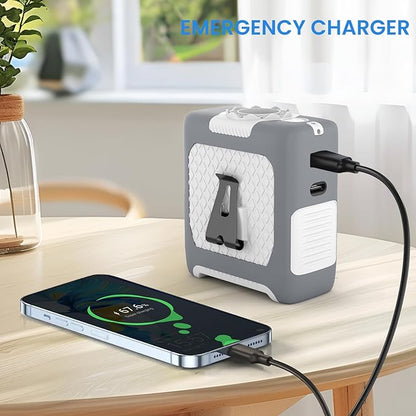 Portable Fan Wearable Personal Fan with 5 Speed Max 55 Working Hours Low Noise Portable Neck Fans Cooling Waist Fans for Camping Traveling LED Power Display 10000mAh Rechargeable (White and Gray)