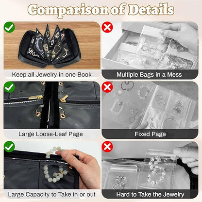 Travel Jewelry Organizer Case, Jewelry Storage Bag with Zipper Velvet Pockets, Portable Jewelry Case for Necklaces, Rings, Earrings, Bracelets