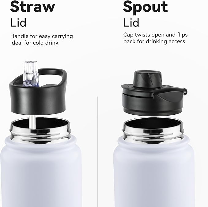 VEGOND 24oz Insulated Stainless Steel Water Bottle with Straw Lid, Double Wall Vacuum Insulated, Ideal for Hiking, Gym, Work, or Home Use, White 8 Pack