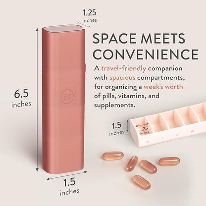 Pretty Pill Box Set - Stylish & Compact Daily Pill Organizer, Medication Pill Case, Pill Container for Vitamin Management, Pill Holder, Travel Essentials for Women & Men - Rose