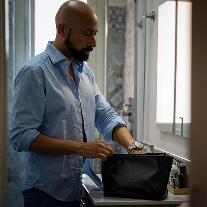 Time Resistance Leather Toiletry Bag Cosmetic Case Italian Classy Dopp Kit