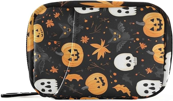 Pill Organizer Box Case Weekly Travel Pill Container Holder 7Day Cute Vitamin Organizer Dispenser Sorter Planner Storage Small Compact Halloween Skull and Pumpkin Black Cats16