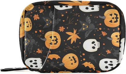 Pill Organizer Box Case Weekly Travel Pill Container Holder 7Day Cute Vitamin Organizer Dispenser Sorter Planner Storage Small Compact Halloween Skull and Pumpkin Black Cats16