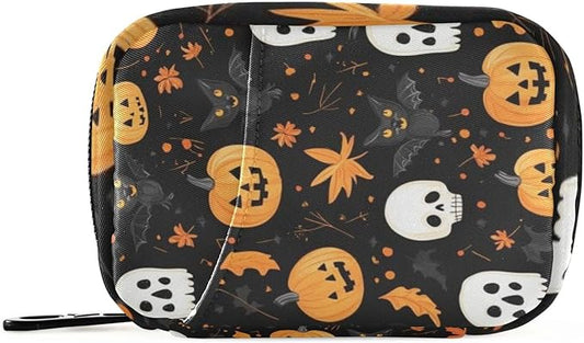 Pill Organizer Box Case Weekly Travel Pill Container Holder 7Day Cute Vitamin Organizer Dispenser Sorter Planner Storage Small Compact Halloween Skull and Pumpkin Black Cats16