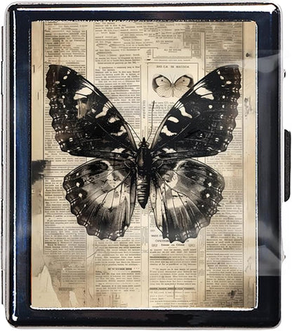 7 Days Chromed Shiny Silver Pill Organizer with Mirror Inside Has 8 Separate Compartments Rectangle,Versatile Storage for Medication - Ideal Travel Accessory (Butterfly)