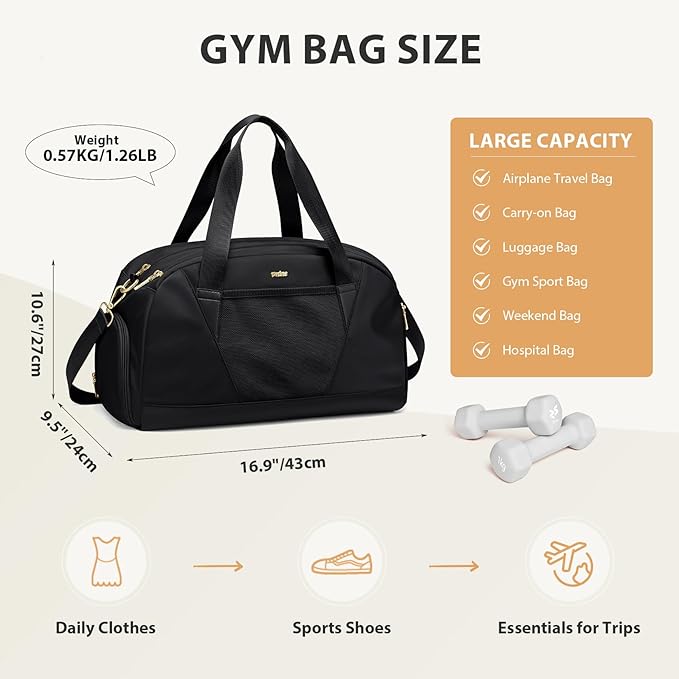 VNINE Duffle Bag for Women Men Travel Bags with Shoes Compartment Carry On Weekender Bag Airlines Approved Duffel Bag with Wet Pocket Water Resistant Overnight Sports Workout Dance Bags