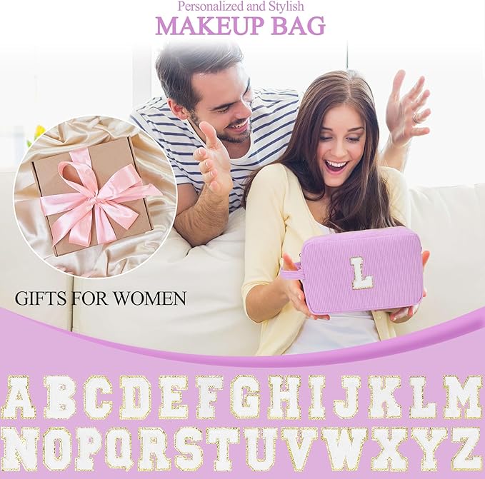 Personalized Initial Makeup Bag Trendy Stuff Corduroy Cosmetic Bag Travel Toiletry Bag for Women, Christmas/Thanksgiving/Halloween Gifts Makeup Organizer Case for Teen Girls Mom Girlfriend Wife.