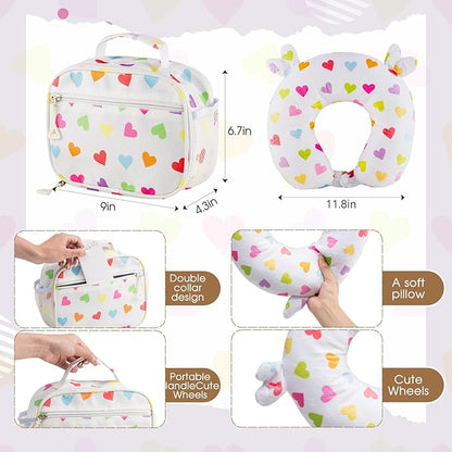 Redbaker 6 Pcs Kids Luggage Set Gift for Christmas 17 Inch Kids Rolling Luggage Double Pattern Suitcase for Boys Girls(White,17 Inch,Love Style)