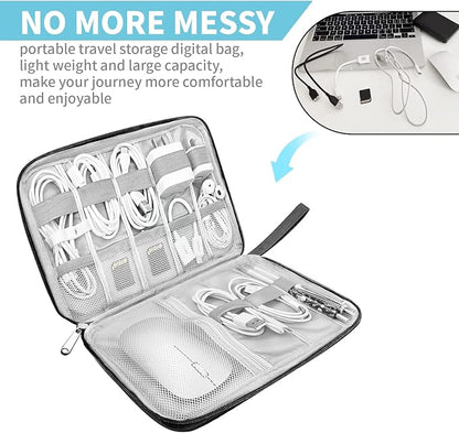 Electronics Organizer Travel Case,Electronic Accessories Storage Bag,Travel Cord Organizer Bag for Small Charging Cord Storage,Cables,2 Packs Black&Grey