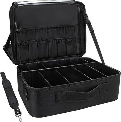 Relavel Makeup Case Extra Large Makeup Bag for Women Travel Makeup Artist Box Nail Polish Cosmetic Brush Storage Organizer with Adjustable Plastic Dividers Black