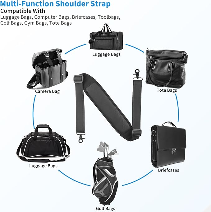 55" Universal Shoulder Strap, Neoprene Thick Padded Bag Strap with Double Adjustable Buckles and Metal Hooks, Ideal for Briefcases, Computer Satchels, Crossbody Bags, Luggage(Supple)