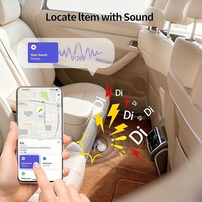 Tracker Tags 2 Pack, Bluetooth Smart Tag for Item Finder, Compatible with iOS Find My, Replaceable Battery & Long Battery Life, Item Locator for Keys, Luggage, Bags, Wallet with Key Chain