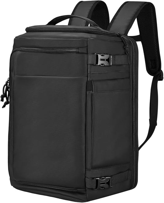 Carry On Travel Backpack Waterproof with Shoe Compartment Flight Approved Laptop Backpack Expandable Business Work Backpack for Women Men Casual Daypack, Black Film