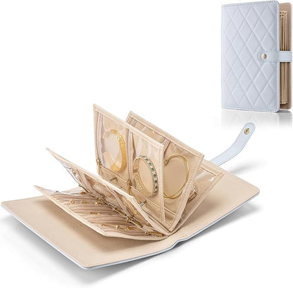 Vlando Travel Jewelry Organizer Case, Foldable Jewelry Bags Jewelry Storage Book Ring Binder with Clear Zipper Velvet Pouch Bag for Travel Essentials,Rings,Necklace,Earrings,Bracelets-Blue