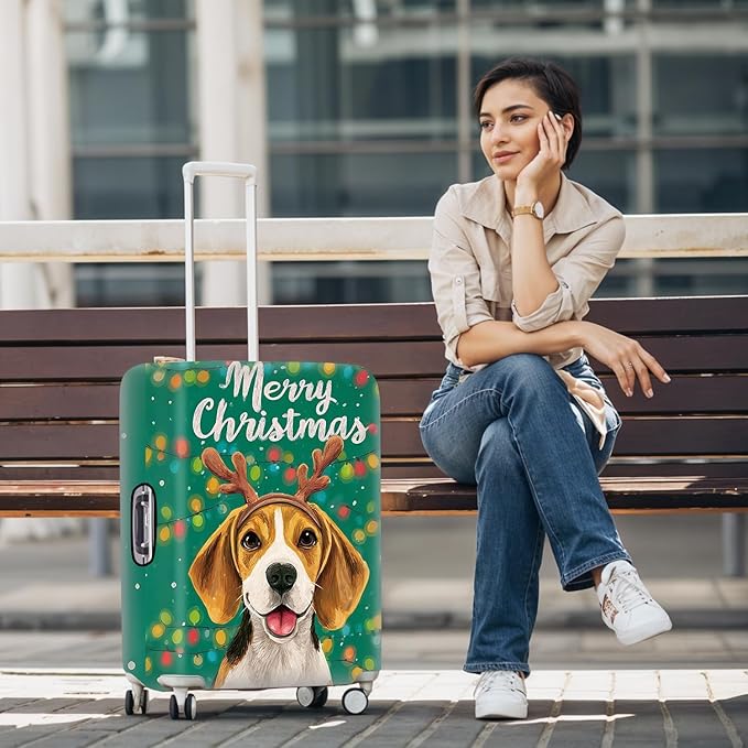 Christmas Dog Luggage Cover – Cute Reindeer Puppy Suitcase Cover Protector, Stretchable Waterproof Travel Sleeve,M