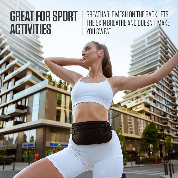 Travel Money Belt, RFID Blocking for Men & Women - Ideal for Keeping Your Cash, Credit Card, Passport, Phone Safe When Traveling (Sleek Beige)