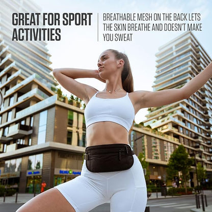 Travel Money Belt, RFID Blocking for Men & Women - Ideal for Keeping Your Cash, Credit Card, Passport, Phone Safe When Traveling (Sleek Beige)