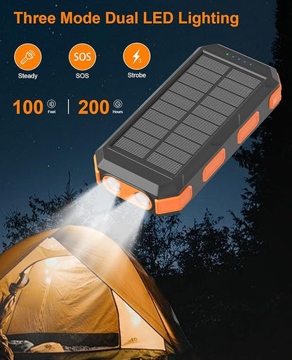 Solar Power Bank 38800mAh, Portable Charger, 4 Cables 4 Ports, PD22.5W Fast Charging External Battery Pack with USB C for Cell Phones, Solar Charger with Dual Flashlight, Perfect for Camping Travel