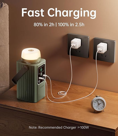 Camping Portable Power Station 198.4Wh (62000mAh), [Top Safety] 100W Fast Charging Power Bank with LiFePO4 Battery, Small Generator with Detachable Light for Travel Home Backup Outdoor Emergency