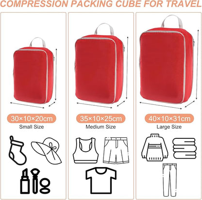 PATIKIL Compression Packing Cube for Travel, 3 Set Waterproof Nylon Luggage Organizer Bags Lightweight Compression Cube for Outdoor Suitcases Backpack, Red