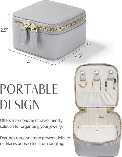 Popvibe Small Jewelry Travel Case for Women Mini Jewelry Box Organzier Traveling with 6 Jewelry Pouch Small Jewelry Bags, Leather Travel Size Jewelry Organizer Bag for Earrings Necklace, Blue Gray