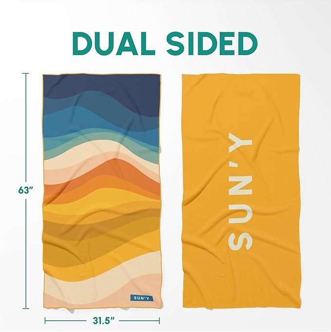 SUN'Y Waffle Microfiber Beach Towel – Sand Free, Quick Dry, Ultra Absorbent, Lightweight & Compact Travel Towel with Carry Bag - Large (63” x 31.5”), Boho