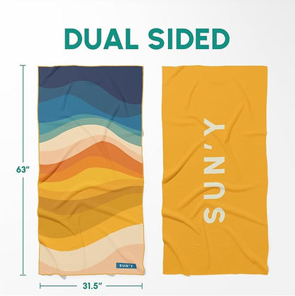 SUN'Y Waffle Microfiber Beach Towel – Sand Free, Quick Dry, Ultra Absorbent, Lightweight & Compact Travel Towel with Carry Bag - Large (63” x 31.5”), Boho