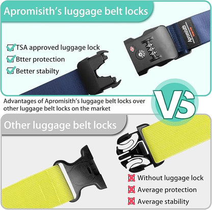 Cross Luggage Strap Belt for 20"-32" Suitcase with TSA Approved 3-Dial Combination Lock Wide Adjustable Packing Straps Travel Accessories, Black