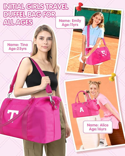 Overnight Bag for Kids Teen Girls Weekender Dance Bag Birthday Graduation Gifts,Initial Travel Duffel Bag Sports Gym Bag Personalized Weekender Bag Carry On Bags Preppy Gifts for Women(Hot Pink, Z)