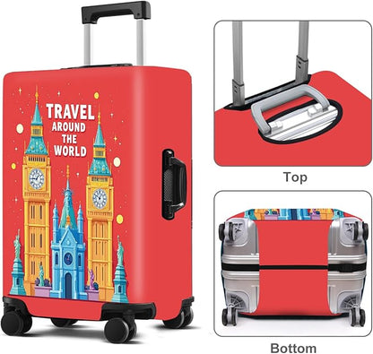 Luggage Cover Washable Suitcase Protector Anti-Scratch,Stretchable Fit for 20-34Inch Luggage Durable Travel Bag Cover with Zipper Closure (London-2, L(fits 28-30Inch suitcase))