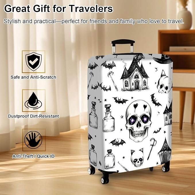 Luggage Cover Protector for 30-32 Inch Suitcases, TSA Approved Elastic Travel Suitcase Covers, Anti-Scratch Washable Luggage Sleeve for Carry On & Checked Bags, Watercolor Gothic Black