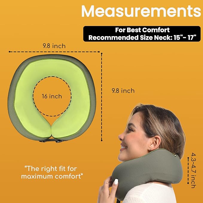 Cesperi® Travel Neck Pillow for Airplanes, Ergonomic Design, Airplane Neck Pillow with Memory Foam, Travel Essentials for Flights, Car Rides, and Home Rest, Large (Avocado Green)