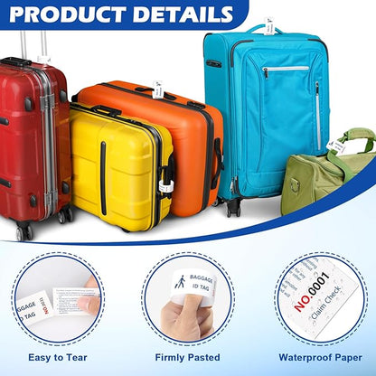 500 Pcs Paper Hotel Luggage ID Tags with Transfer Tape On Back Luggage Tags Bulk White Baggage Claim Check Tags Serial Numbering Claim Ticket Baggage Identification for Suitcase Motel Bag Storage