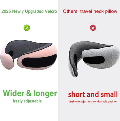 Benebou Travel Neck Pillow for Airplanes, 100% Pure Memory Foam Travel Pillow, 360° Support Ergonomic Design, Portable Airplane Pillow with Washable Cover, Perfect for Airplanes, Car & Office (Pink)
