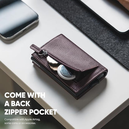 VULKIT Pop up Wallet Minimalist Cash Wallets RFID Blocking Leather Smart Credit Card Holder with Magnetic Closure for Men