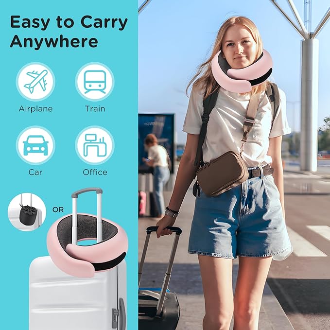 Neck Pillow Airplane,100% Pure Memory FoamTravel Neck Pillow Travel Neck Support Ergonomic &Portable Design Best for Sleeping Plane Car Train Office Flight (Light Pink)