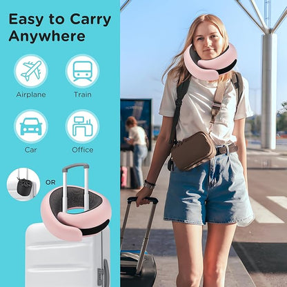 Neck Pillow Airplane,100% Pure Memory FoamTravel Neck Pillow Travel Neck Support Ergonomic &Portable Design Best for Sleeping Plane Car Train Office Flight (Light Pink)